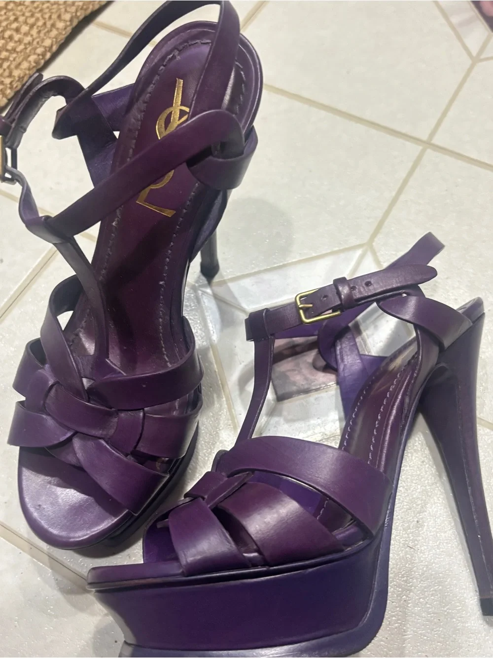 Yves Saint Laurent Deep Purple Braided Strappy High Heel Sandals